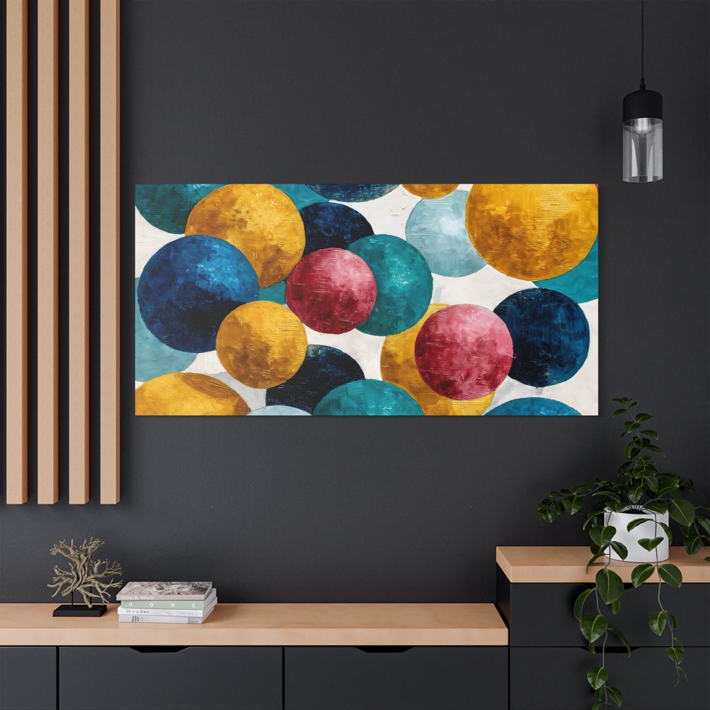 Japanese Abstract Canvas Print Colorful Circle Texture Effect Wall Art Modern Pop Style Perfect Birthday Gift for Teens