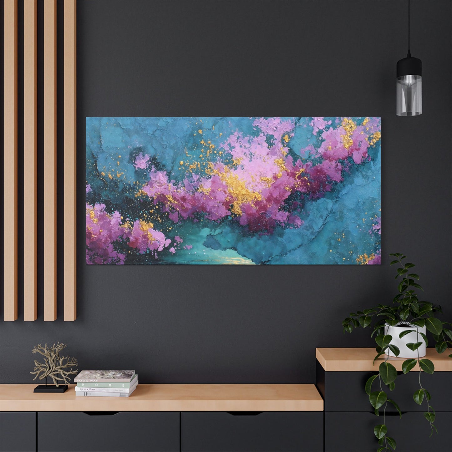 Japanese Abstract Canvas Print Sakura Blossom Texture-Effect Wall Art Teal & Pink Modern Dream Décor Perfect Birthday Gift for Her