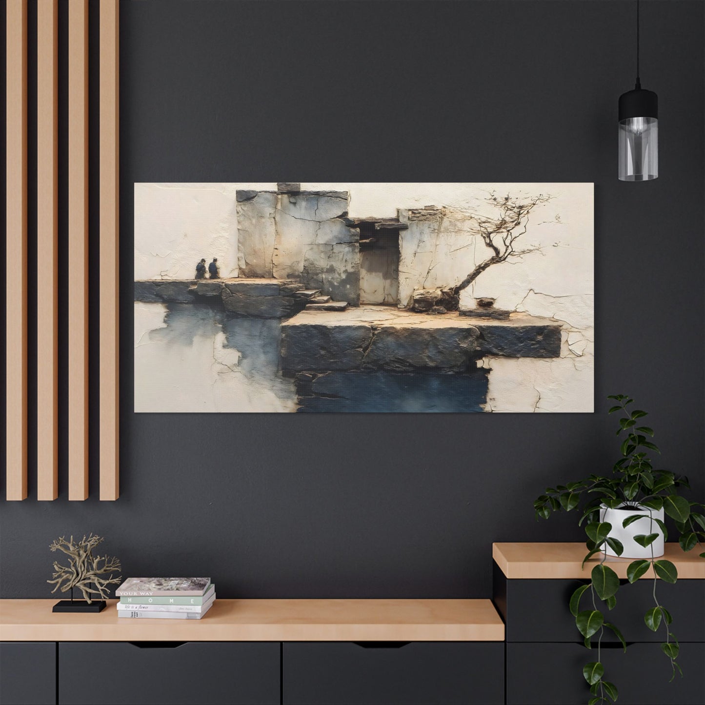 Japanese Abstract Street Art Canvas Print 3D Stone Ledge Texture Effect Wall Art Modern Wabi-Sabi Decor Unique Gift