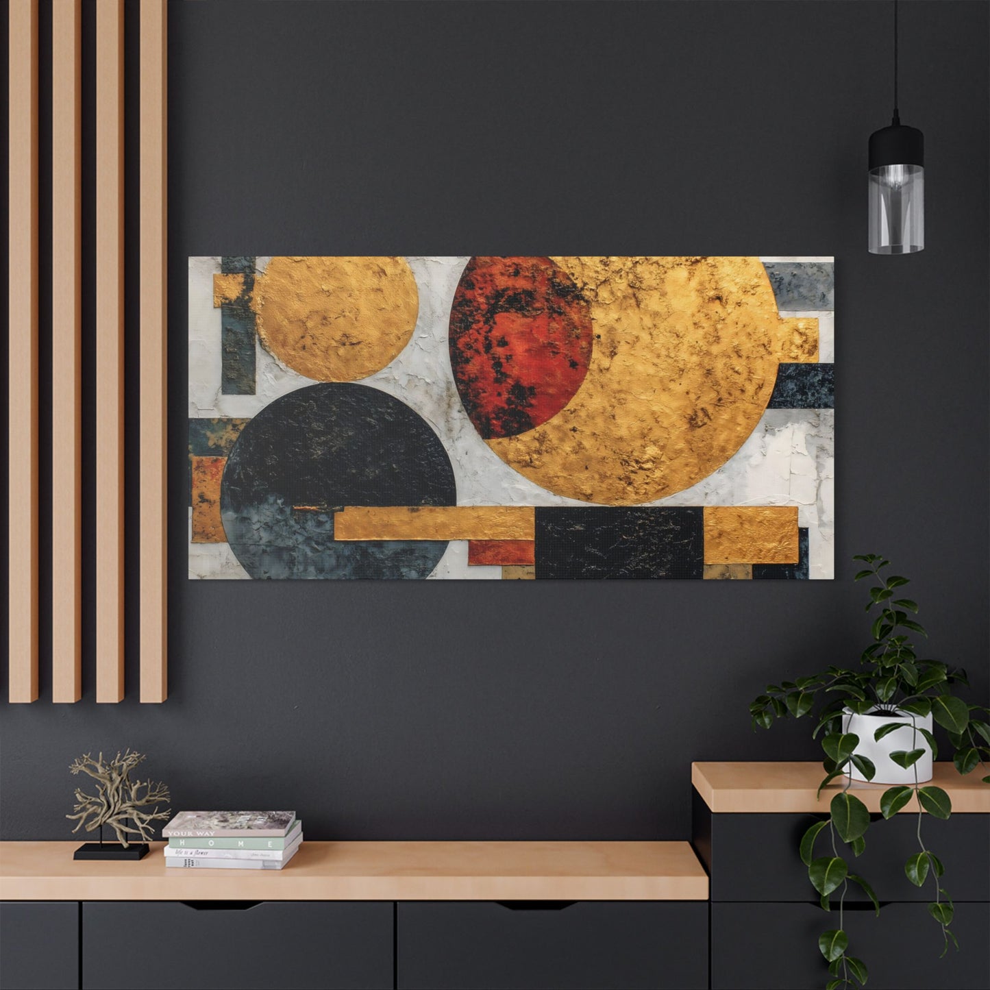 Japanese Abstract Canvas Print Gold Circle Texture-Effect Wall Art Modern Geometric Decor Stunning Anniversary or Housewarming Gift