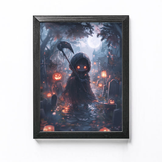 Cute Shinigami Anime-style Art Print Halloween Decor Poster Spooky Japanese Folklore Wall Art Vertical Artwork Creepy Kawaii Rolled Poster