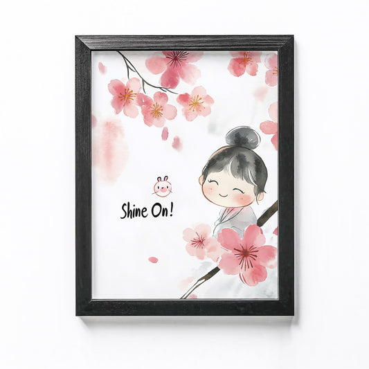 kawaii-inspired Japanese poster featuring delicate cherry blossoms and a motivational message in an elegant font, ideal as a thoughtful gift for those who love Japanese aesthetics and positive decor.
