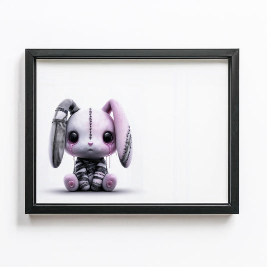 Pastel goth bunny poster print. Features a bandaged bunny with tears. Yami kawaii, creepy cute wall art for alternative decor